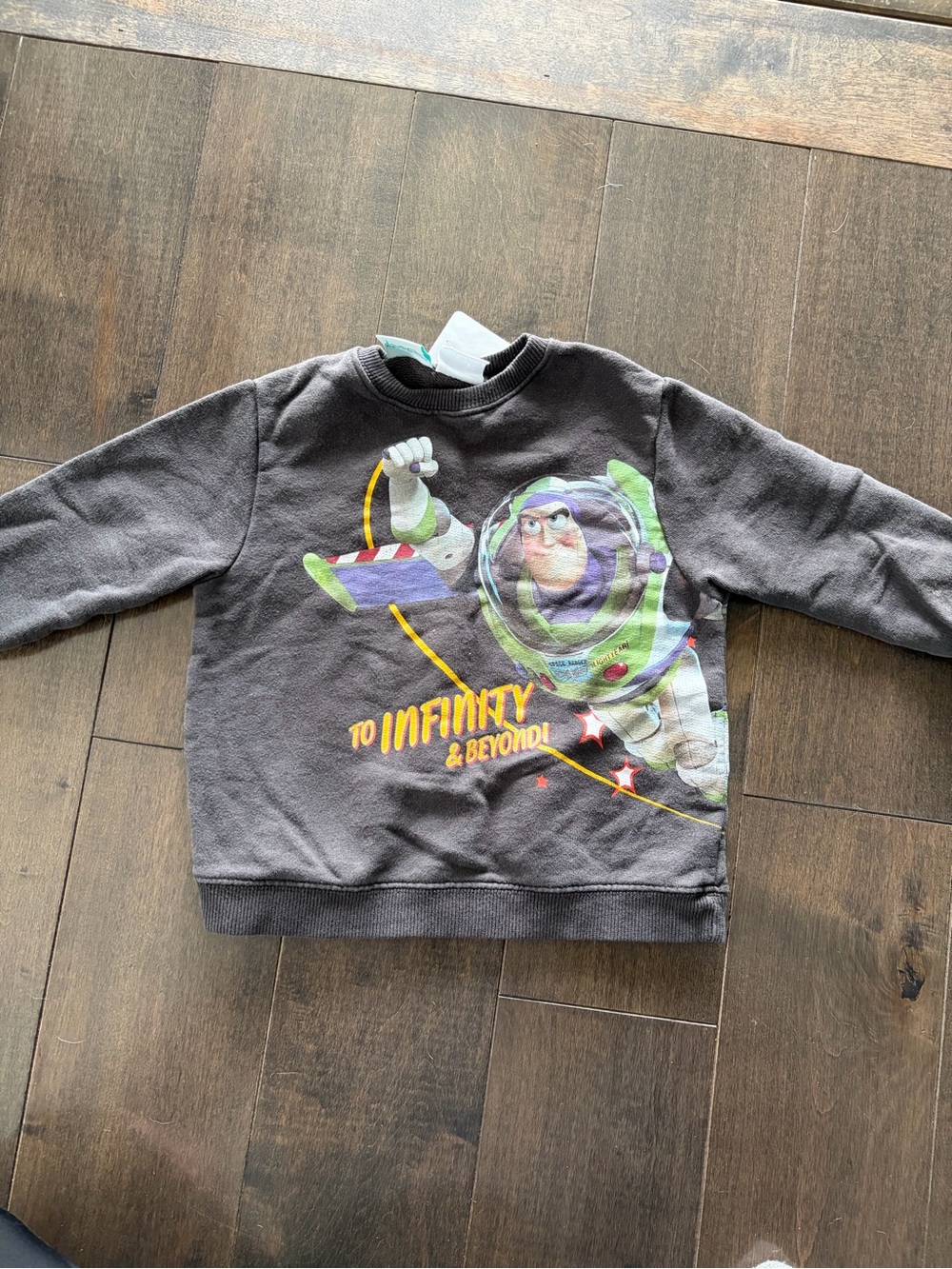 Zara Gray Kids Sweatshirt with Buzz Lightyear Graphic and Green & Yellow Accents